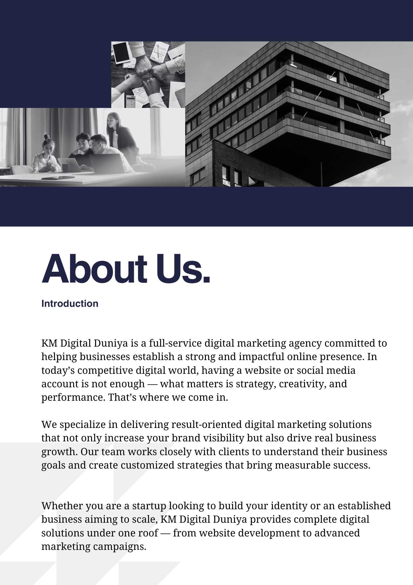 Blue And Gold Modern Minimalist About Us Company Real Estate Profile A4 Document